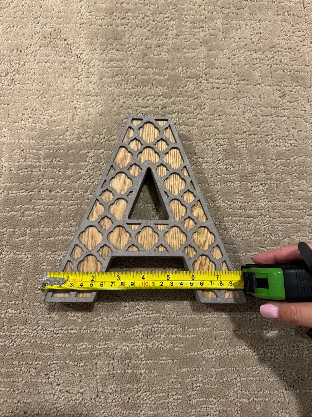 Decorative Wooden Letter A with Gray Lattice Overlay